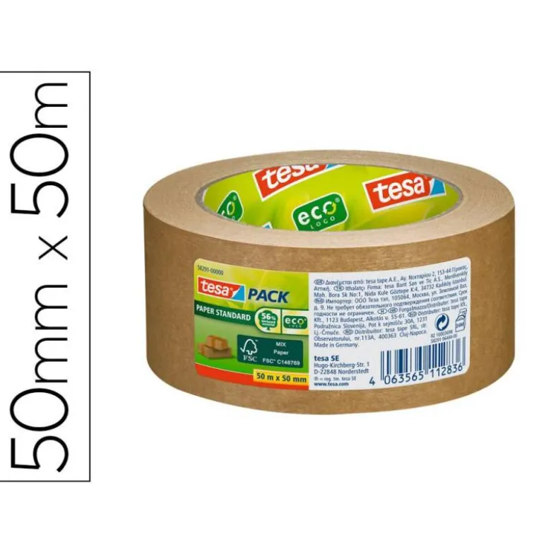 CINTA ADHESIVA TESA ECO PAPEL COLOR KRAFT 50 MT X 50 MM PARA EMBALAJE
