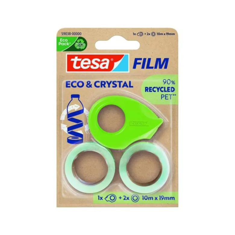 CINTA ADHESIVA TESA FILM ECO&CRISTAL TRANSPARENTE 10 M X 19 MM BLISTER DE 2 UNIDADES + MINIPORTARROLLO