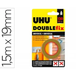 CINTA ADHESIVA UHU DOUBLEFIX MARRON DOBLE CARA EXTRA FUERTE 1,5 M X 19 MM