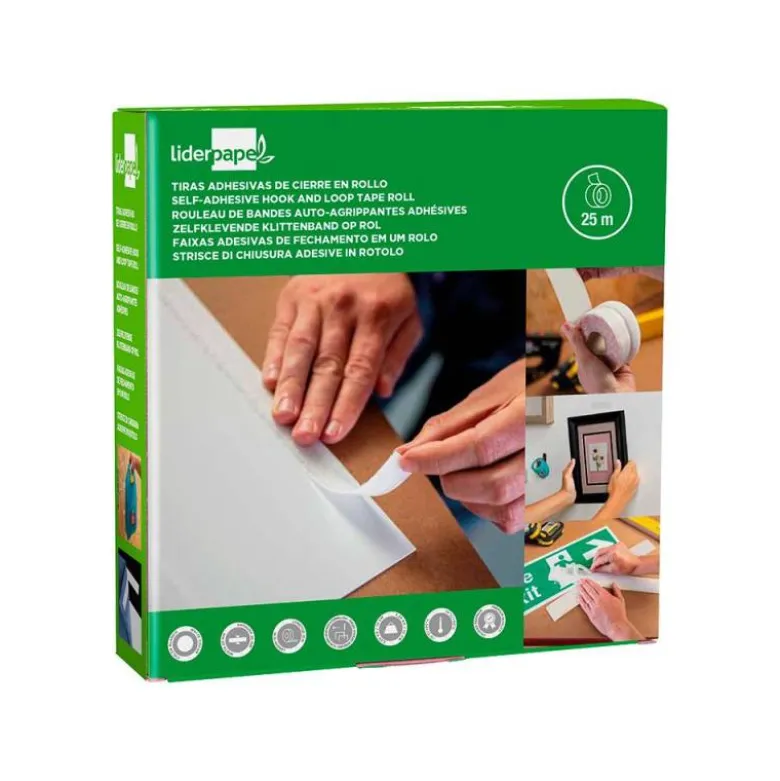 CINTA DE CIERRE ADHESIVA LIDERPAPEL VELCRO BLANCO 20MM X 25M