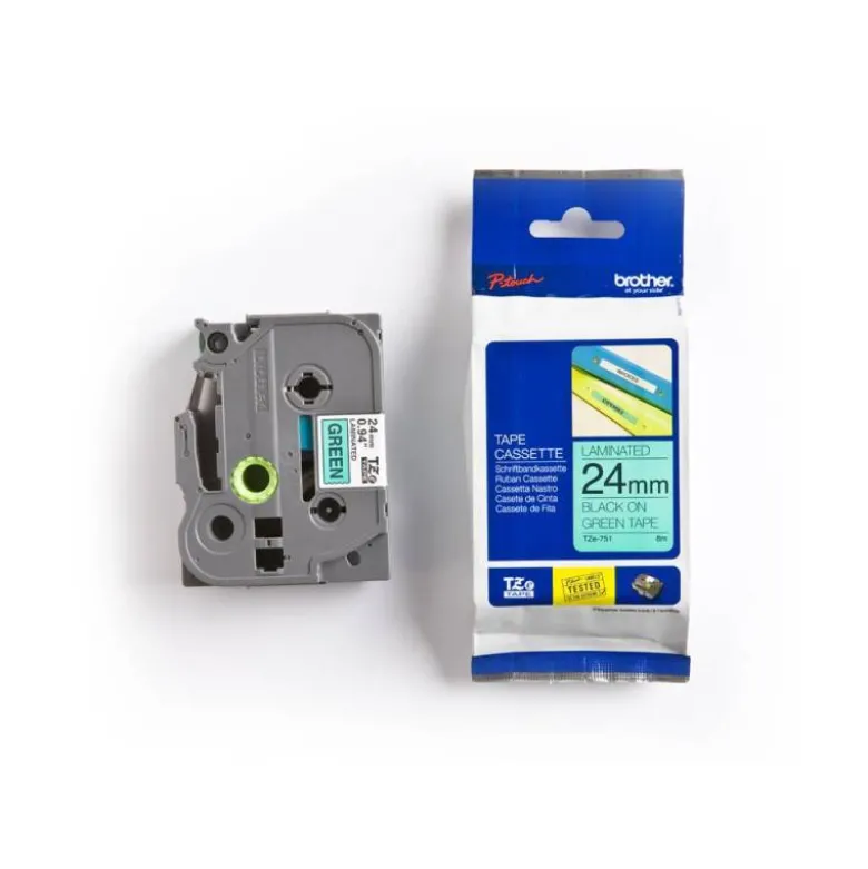 Cintas Brother TZE-751 24mm (ancho) x 8m (largo) laminada verde/Negro