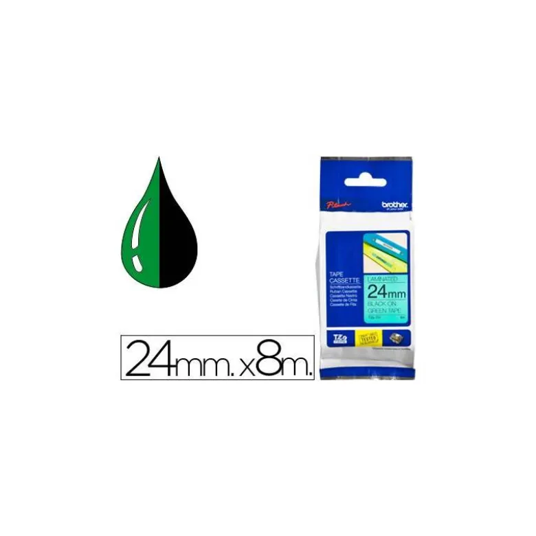 Cintas Brother TZE-751 24mm (ancho) x 8m (largo) laminada verde/Negro