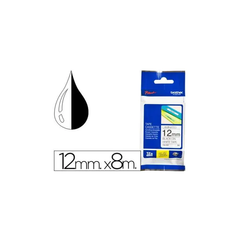 Cintas Brother TZE-231 12mm (ancho) x 8m (largo) laminada blanco/negro