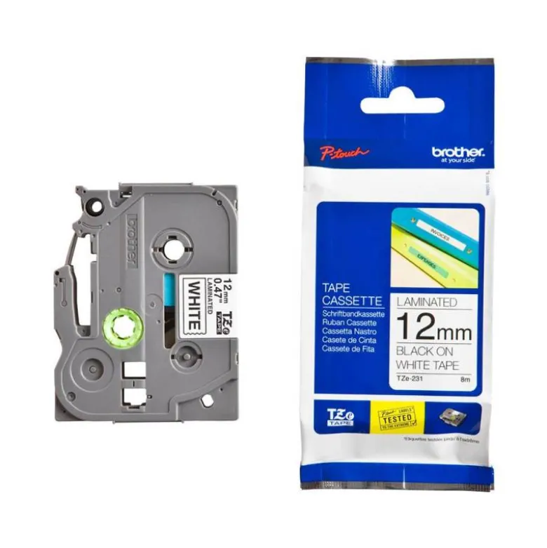 Cintas Brother TZE-231 12mm (ancho) x 8m (largo) laminada blanco/negro