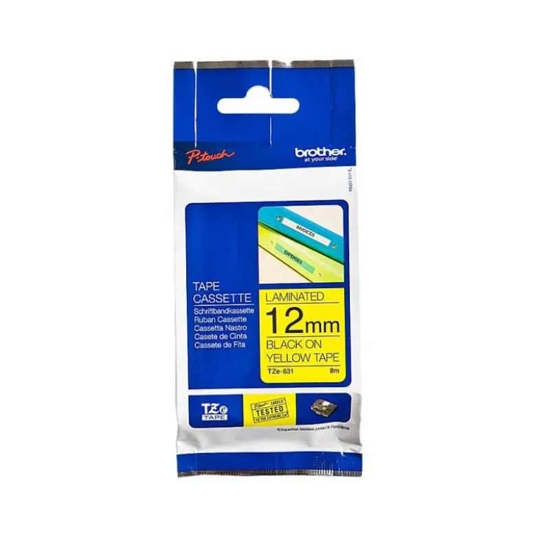 Cintas Brother TZE-631 12mm (ancho) x 8m (largo) laminada amarillo/negro