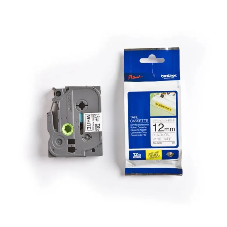 Cintas Brother TZE-S231 12mm (ancho) x 8m (largo) laminada blanco/negro