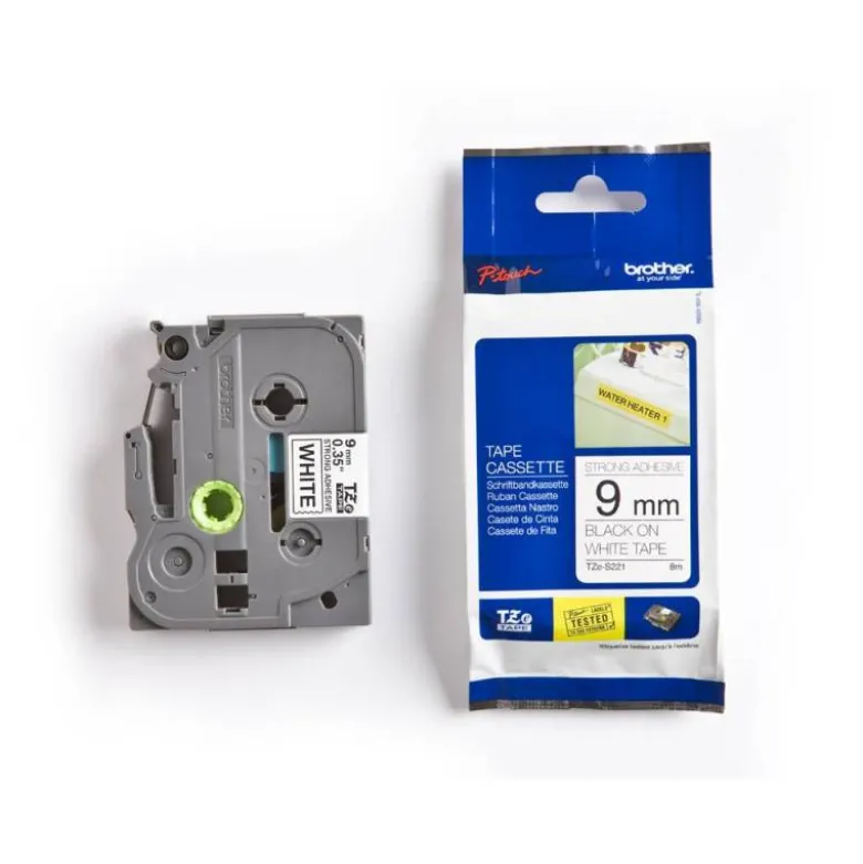 Cintas Brother TZE-S221 9mm (ancho) x 8m (largo) laminada blanco/negro