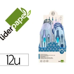 COMPAS LIDERPAPEL LOCK DEVICE CON ADAPTADOR UNIVERSAL Y TUBO DE MINAS EXPOSITOR CON 12 UNIDADES COLORES SURTIDOS
