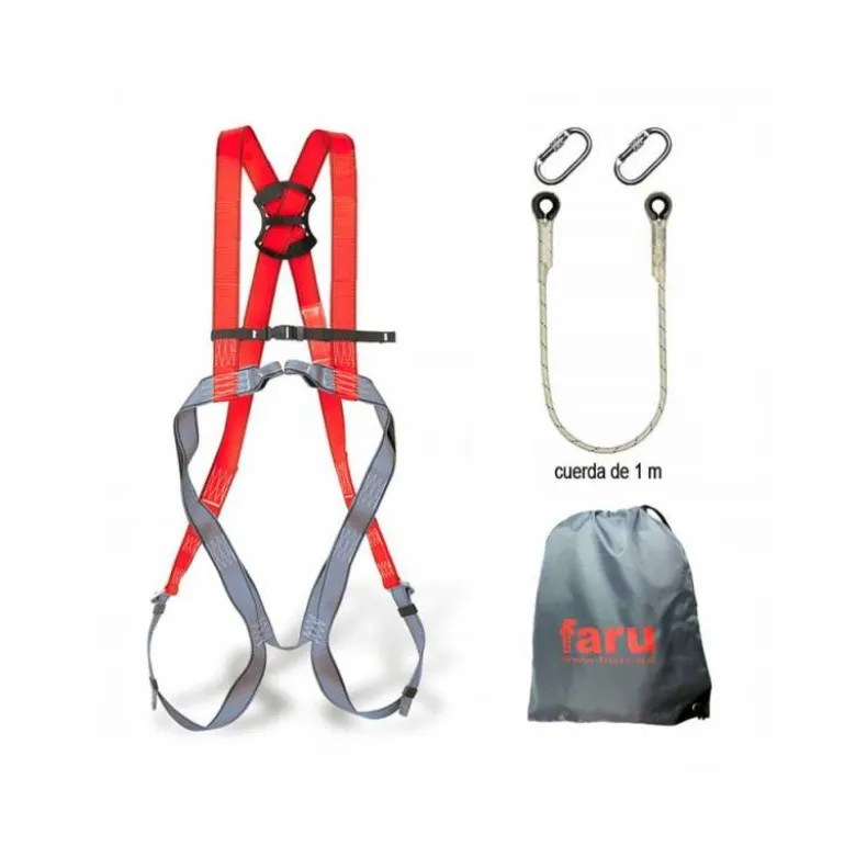 CONJUNTO ANTICAIDAS FARU ARNES P30F + CUERDA C170 + 2 MOSQUETONES VIROLA + BOLSA PORTA ARNES