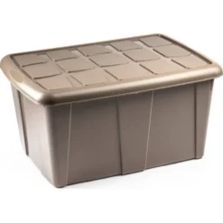 CONTENEDOR DE PLASTICO PLASTICFORTE 60 LITROS N 18 BEIG CON TAPA 630X450X320 MM
