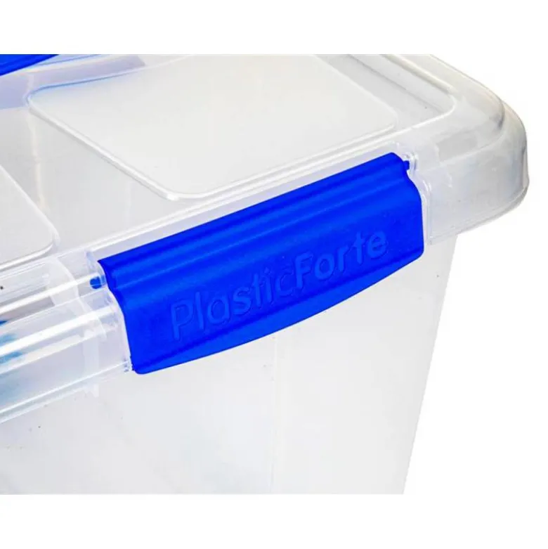 CONTENEDOR DE PLASTICO PLASTICFORTE 55 LITROS N 4 TRANSPARENTE CON TAPA 590X400X350 MM