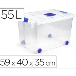 CONTENEDOR DE PLASTICO PLASTICFORTE 55 LITROS N 4 TRANSPARENTE CON TAPA 590X400X350 MM