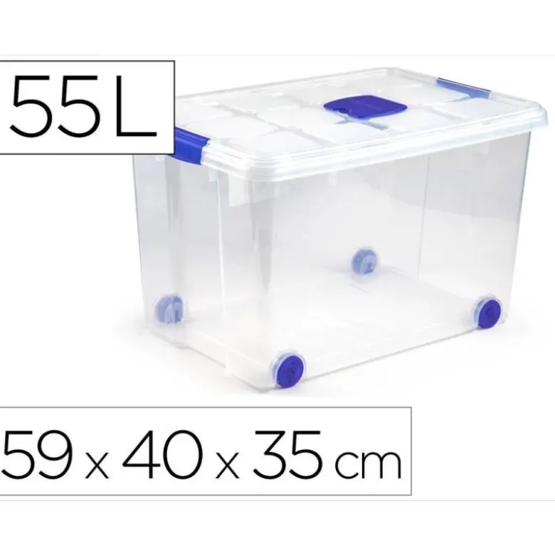 CONTENEDOR DE PLASTICO PLASTICFORTE 55 LITROS N 4 TRANSPARENTE CON TAPA 590X400X350 MM