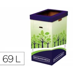 CONTENEDOR PAPELERA RECICLAJE FELLOWES CARTON DOBLE 100% RECICLADO MONTAJE MANUAL ENTRADA SUPERIOR 69 LITROS