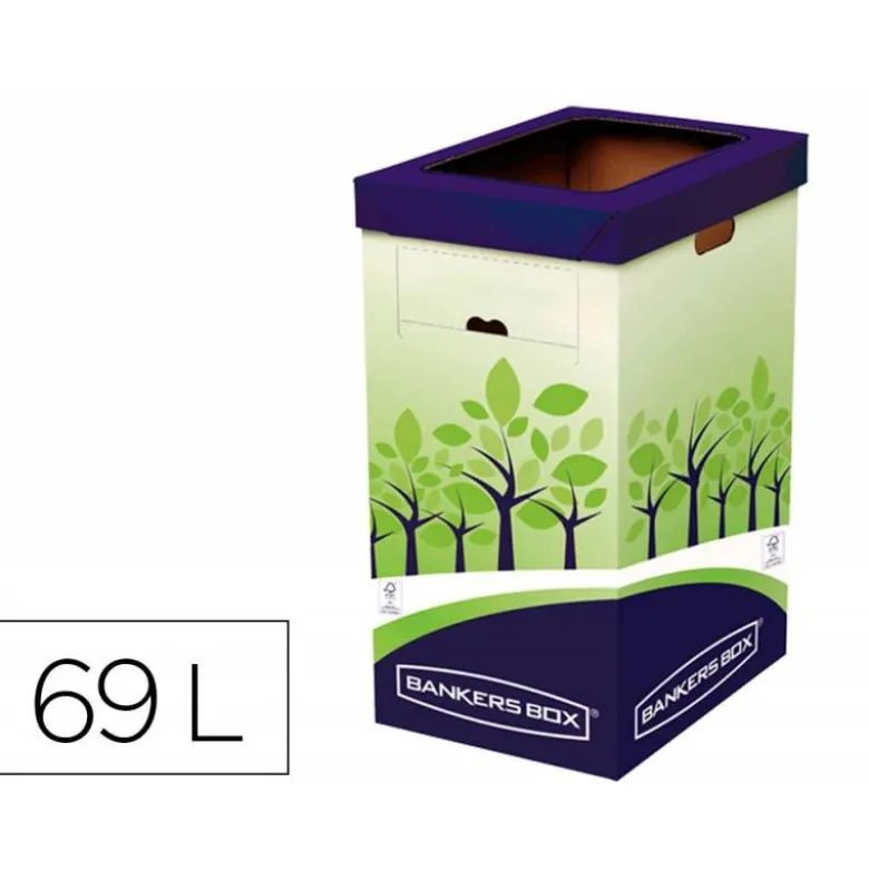 CONTENEDOR PAPELERA RECICLAJE FELLOWES CARTON DOBLE 100% RECICLADO MONTAJE MANUAL ENTRADA SUPERIOR 69 LITROS