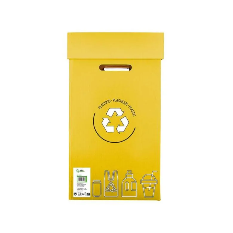 CONTENEDOR PAPELERA RECICLAJE LIDERPAPEL CARTON RECICLADO PARA ENVASES 450X350X650 MM 70 LITROS AMARILLO