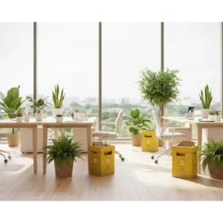 CONTENEDOR PAPELERA RECICLAJE LIDERPAPEL CARTON RECICLADO PARA ENVASES 450X350X650 MM 70 LITROS AMARILLO
