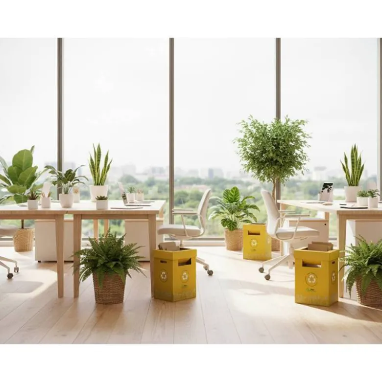 CONTENEDOR PAPELERA RECICLAJE LIDERPAPEL CARTON RECICLADO PARA ENVASES 450X350X650 MM 70 LITROS AMARILLO