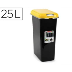 CONTENEDOR PARA RECICLAJE PLASTICFORTE 25 L CON TAPA COLOR AMARILLO PARCHIS