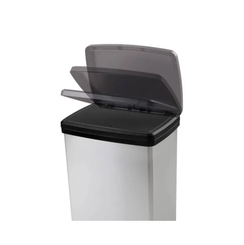 CONTENEDOR PLASTICO CEP ELITE CON TAPA Y PEDAL DOS COMPARTIMENTOS 50 L COLOR PLATA 390X288X654 MM