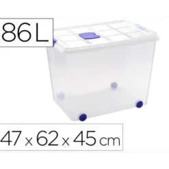 Contenedor plastico plasticforte 86 litros n 8 transparente con tapa 470x620x450 mm