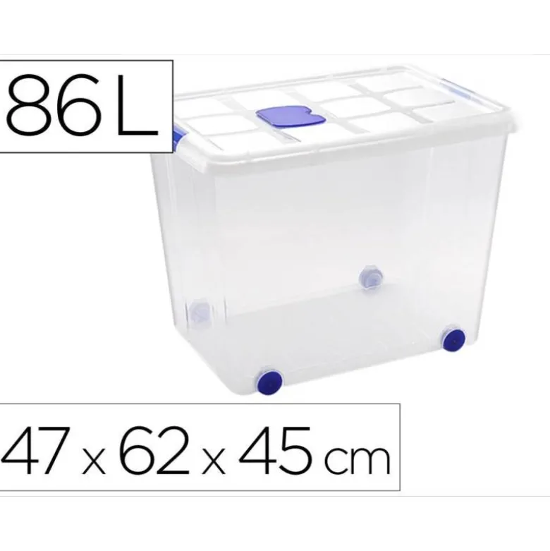 Contenedor plastico plasticforte 86 litros n 8 transparente con tapa 470x620x450 mm