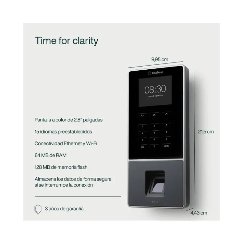 CONTROLADOR DE PRESENCIA SAFESCAN TM-626 CON CODIGO PIN TARJETA RFID O HUELLA DACTILAR HASTA 200 USUARIOS