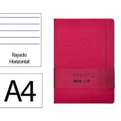 CUADERNO CON GOMILLA ANTARTIK NOTES TAPA DURA A4 HOJAS RAYAS BURDEOS 100 HOJAS 80 GR FSC