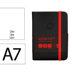 CUADERNO CON GOMILLA ANTARTIK NOTES TAPA DURA A7 HOJAS LISAS NEGRO Y ROJO 80 HOJAS 80 GR FSC