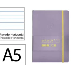 CUADERNO CON GOMILLA ANTARTIK NOTES TAPA BLANDA A5 HOJAS RAYAS MORADO Y AMARILLO 80 HOJAS 80 GR FSC