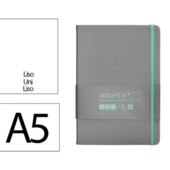 CUADERNO CON GOMILLA ANTARTIK NOTES TAPA DURA A5 HOJAS LISAS GRIS Y TURQUESA 100 HOJAS 80 GR FSC