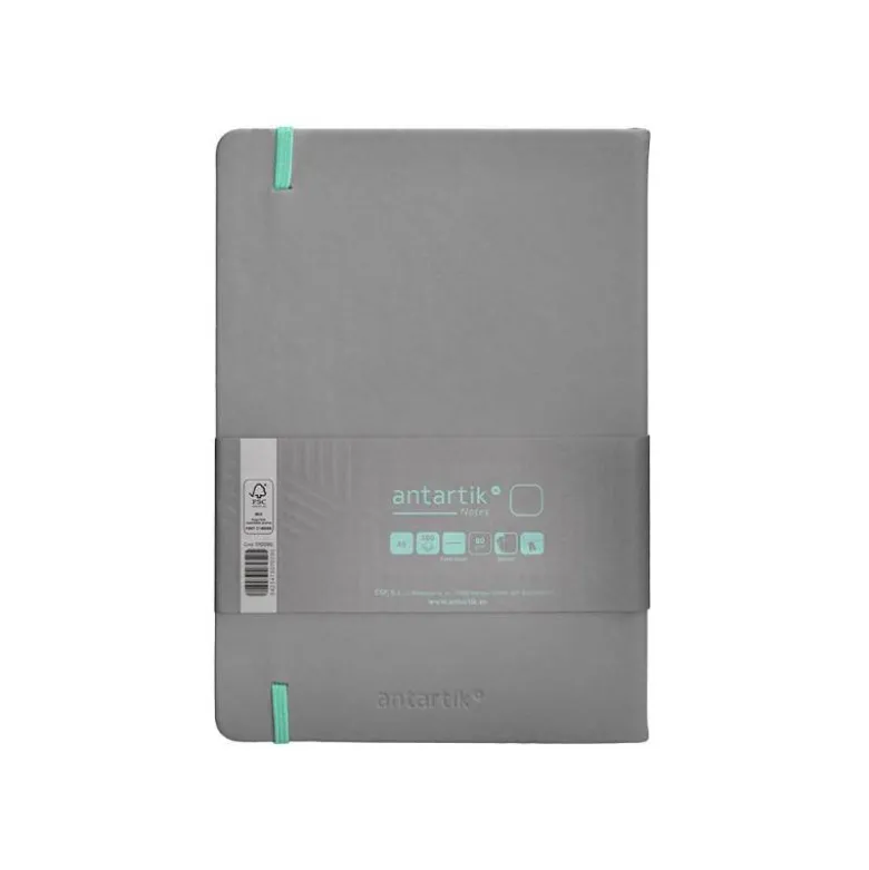 CUADERNO CON GOMILLA ANTARTIK NOTES TAPA DURA A5 HOJAS LISAS GRIS Y TURQUESA 100 HOJAS 80 GR FSC