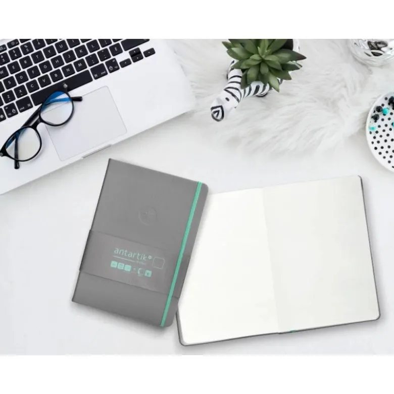 CUADERNO CON GOMILLA ANTARTIK NOTES TAPA DURA A5 HOJAS LISAS GRIS Y TURQUESA 100 HOJAS 80 GR FSC