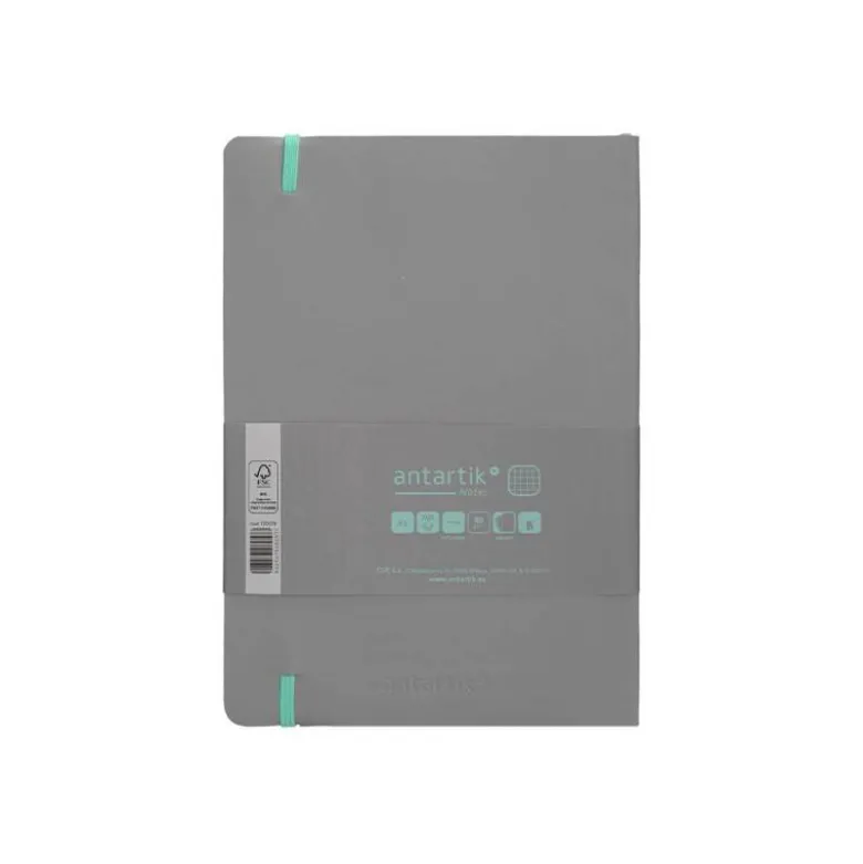 CUADERNO CON GOMILLA ANTARTIK NOTES TAPA BLANDA A5 HOJAS CUADRICULA GRIS Y TURQUESA 80 HOJAS 80 GR FSC