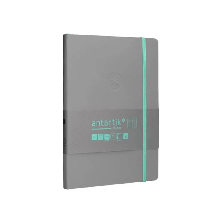 CUADERNO CON GOMILLA ANTARTIK NOTES TAPA BLANDA A5 HOJAS CUADRICULA GRIS Y TURQUESA 80 HOJAS 80 GR FSC