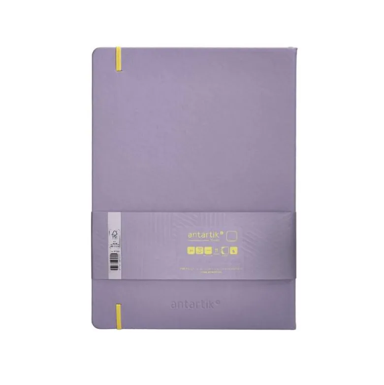 CUADERNO CON GOMILLA ANTARTIK NOTES TAPA DURA A4 HOJAS LISAS MORADO Y AMARILLO 100 HOJAS 80 GR FSC
