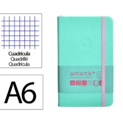 CUADERNO CON GOMILLA ANTARTIK NOTES TAPA DURA A6 HOJAS CUADRICULA ROSA Y TURQUESA 100 HOJAS 80 GR FSC