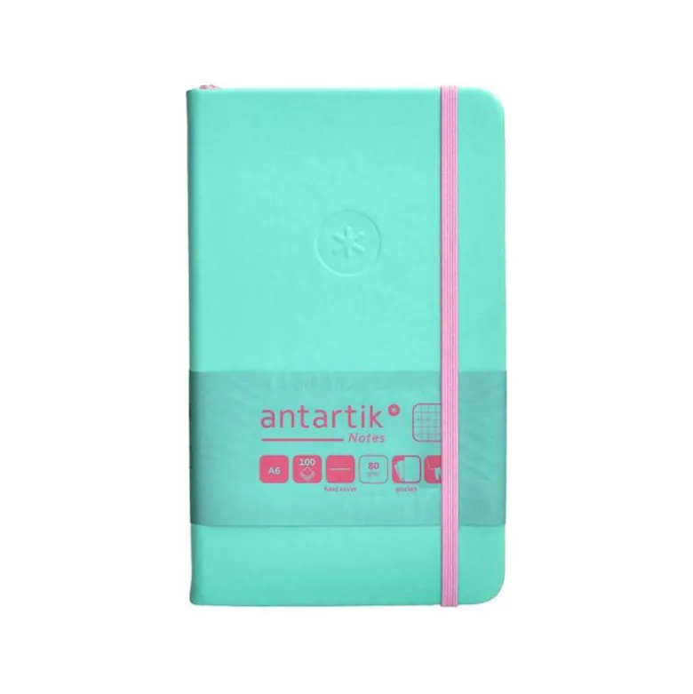 CUADERNO CON GOMILLA ANTARTIK NOTES TAPA DURA A6 HOJAS CUADRICULA ROSA Y TURQUESA 100 HOJAS 80 GR FSC