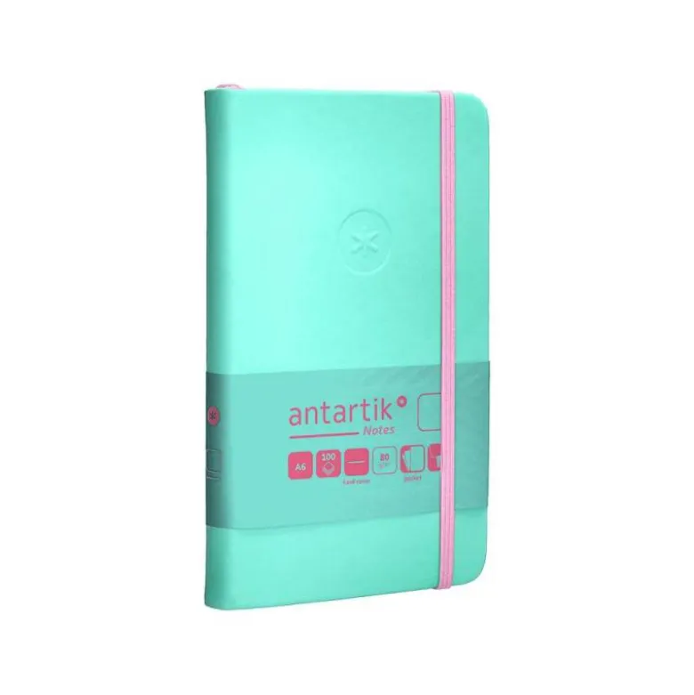 CUADERNO CON GOMILLA ANTARTIK NOTES TAPA DURA A6 HOJAS LISAS ROSA Y TURQUESA 100 HOJAS 80 GR FSC