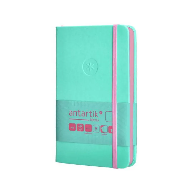 CUADERNO CON GOMILLA ANTARTIK NOTES TAPA DURA A6 HOJAS LISAS ROSA Y TURQUESA 100 HOJAS 80 GR FSC