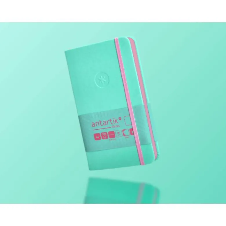 CUADERNO CON GOMILLA ANTARTIK NOTES TAPA DURA A6 HOJAS LISAS ROSA Y TURQUESA 100 HOJAS 80 GR FSC