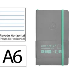 CUADERNO CON GOMILLA ANTARTIK NOTES TAPA BLANDA A6 RAYAS GRIS Y TURQUESA 100 HOJAS 80 GR FSC