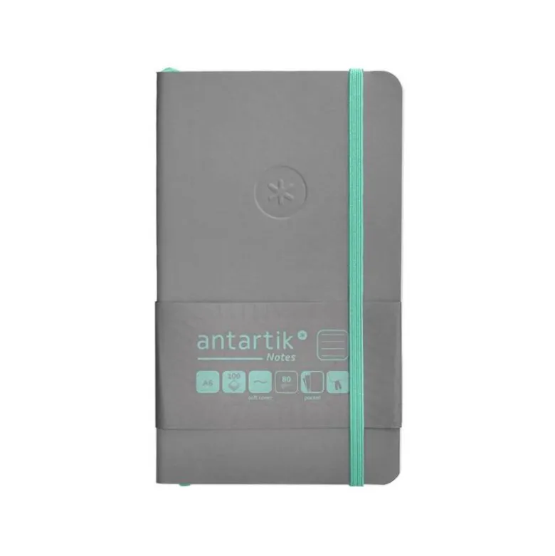 CUADERNO CON GOMILLA ANTARTIK NOTES TAPA BLANDA A6 RAYAS GRIS Y TURQUESA 100 HOJAS 80 GR FSC