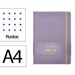 CUADERNO CON GOMILLA ANTARTIK NOTES TAPA DURA A4 HOJAS PUNTOS MORADO Y AMARILLO 100 HOJAS 80 GR FSC