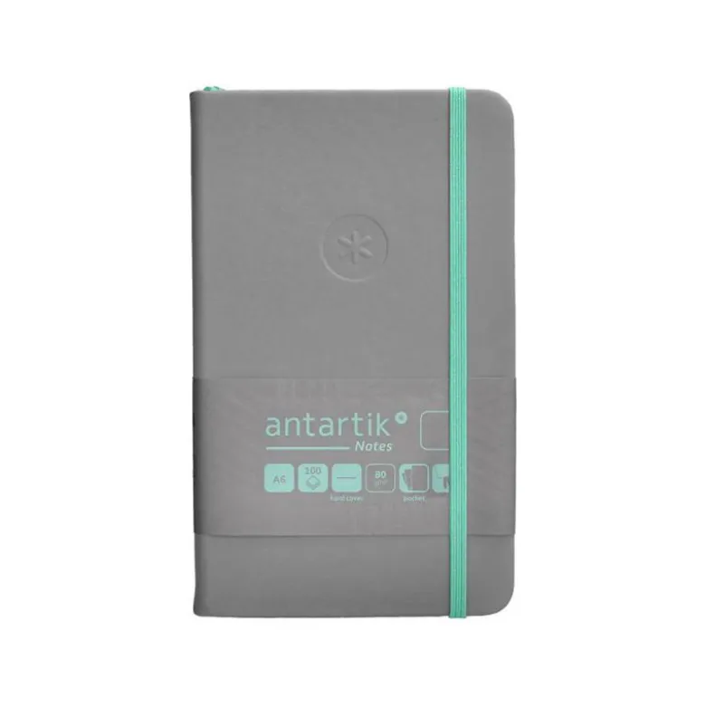 CUADERNO CON GOMILLA ANTARTIK NOTES TAPA DURA A6 HOJAS LISAS GRIS Y TURQUESA 100 HOJAS 80 GR FSC