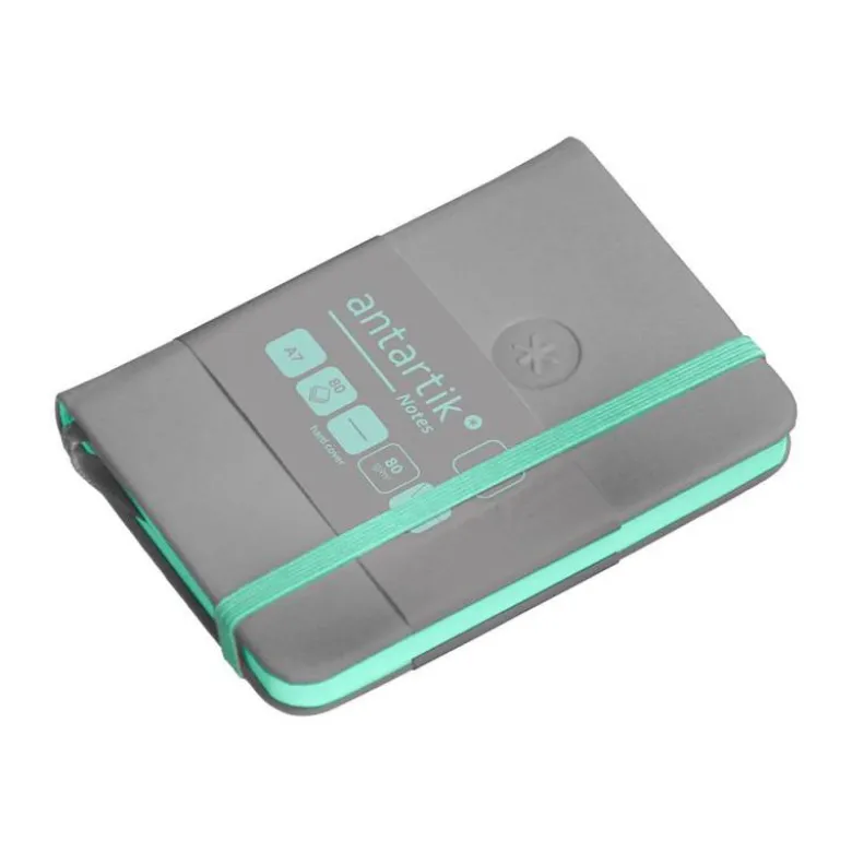CUADERNO CON GOMILLA ANTARTIK NOTES TAPA DURA A7 HOJAS LISAS GRIS Y TURQUESA 80 HOJAS 80 GR FSC