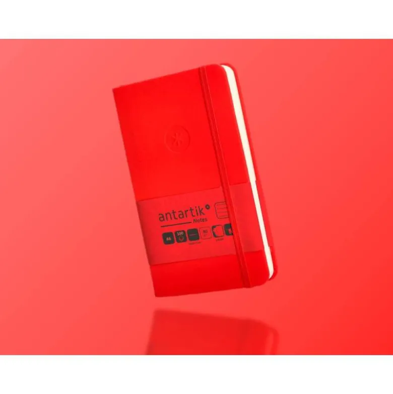 CUADERNO CON GOMILLA ANTARTIK NOTES TAPA DURA A6 HOJAS RAYAS ROJO 100 HOJAS 80 GR FSC