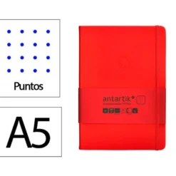 CUADERNO CON GOMILLA ANTARTIK NOTES TAPA DURA A5 HOJAS PUNTOS ROJO 100 HOJAS 80 GR FSC