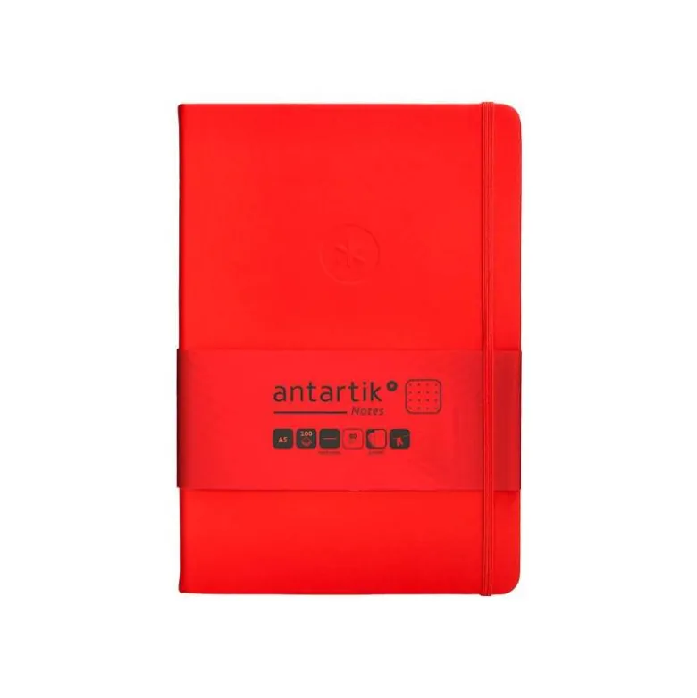 CUADERNO CON GOMILLA ANTARTIK NOTES TAPA DURA A5 HOJAS PUNTOS ROJO 100 HOJAS 80 GR FSC