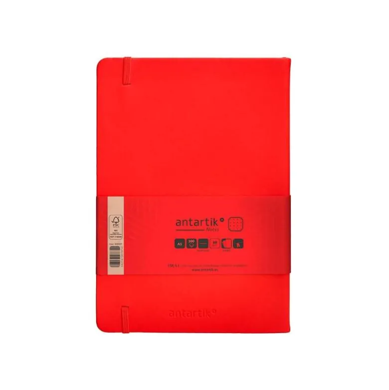 CUADERNO CON GOMILLA ANTARTIK NOTES TAPA DURA A5 HOJAS PUNTOS ROJO 100 HOJAS 80 GR FSC